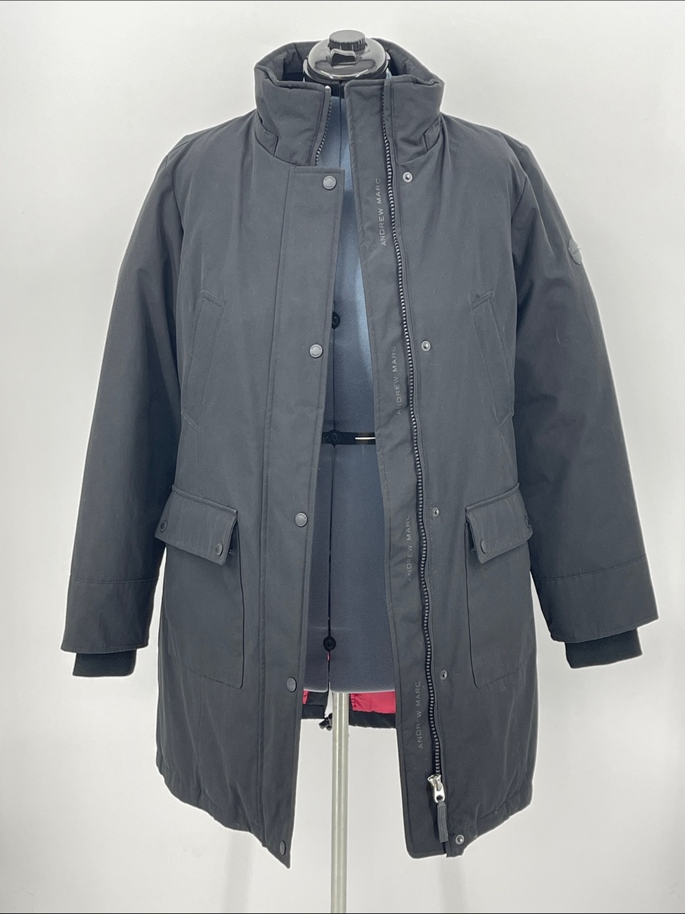 Andrew Marc Women's Black Long Coat SIZE L NO HOOD QUILTED INSIDE